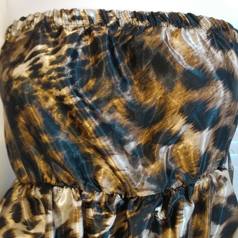 Dots Black Tan Animal Print Halter Baby Doll Tier Layer Ruffle Mini Dress Size - Picture 5 of 9